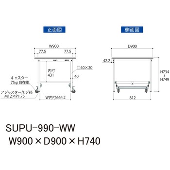 軽量作業台/耐荷重150kg_ワンタッチ移動H740_ワークテーブル150シリーズ 山金工業