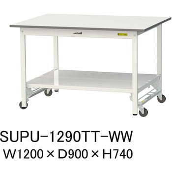 軽量作業台/耐荷重150kg_ワンタッチ移動H740_全面棚板付_ワークテーブル150シリーズ 山金工業