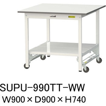 軽量作業台/耐荷重150kg_ワンタッチ移動H740_全面棚板付_ワークテーブル150シリーズ 山金工業