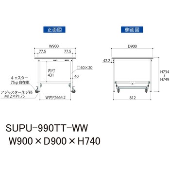 軽量作業台/耐荷重150kg_ワンタッチ移動H740_全面棚板付_ワークテーブル150シリーズ 山金工業
