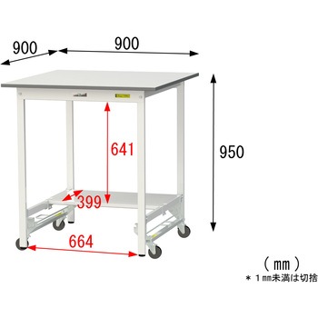 軽量作業台/耐荷重150kg_ワンタッチ移動式_半面棚付_ワークテーブル150シリーズ_低圧メラミン天板 山金工業