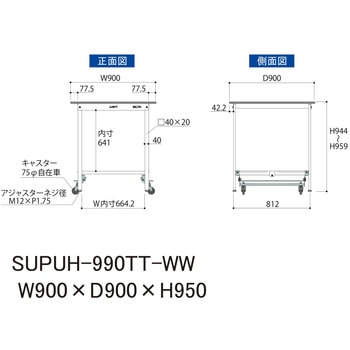 軽量作業台/耐荷重150kg_ワンタッチ移動式_全面棚付_ワークテーブル150シリーズ_低圧メラミン天板 山金工業