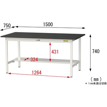 実験用軽量作業台/固定式_高耐薬品ケミテクト天板_半面棚付き_ワークテーブルLABシリーズ_実験用ラボテーブル 山金工業