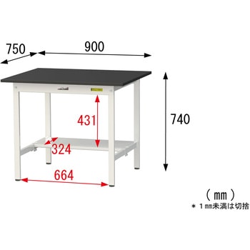 実験用軽量作業台/固定式_高耐薬品ケミテクト天板_半面棚付き_ワークテーブルLABシリーズ_実験用ラボテーブル 山金工業
