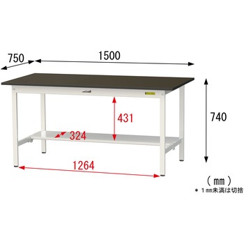 実験用軽量作業台/固定式_指紋レスメラミン天板_半面棚付き_ワークテーブルLABシリーズ_実験用ラボテーブル 山金工業