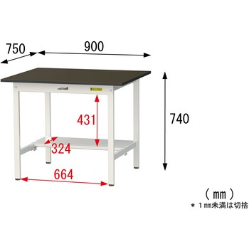 実験用軽量作業台/固定式_指紋レスメラミン天板_半面棚付き_ワークテーブルLABシリーズ_実験用ラボテーブル 山金工業