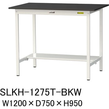 実験用軽量作業台/固定式_高耐薬品ケミテクト天板_半面棚付き_ワークテーブルLABシリーズ_実験用ラボテーブル 山金工業