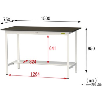 実験用軽量作業台/固定式_指紋レスメラミン天板_半面棚付き_ワークテーブルLABシリーズ_実験用ラボテーブル 山金工業