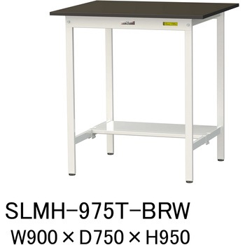 実験用軽量作業台/固定式_指紋レスメラミン天板_半面棚付き_ワークテーブルLABシリーズ_実験用ラボテーブル 山金工業