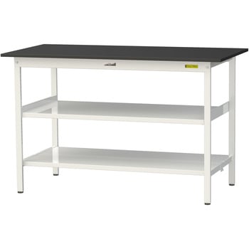 実験用軽量作業台/固定式_高耐薬品ケミテクト天板_中間棚付き_全面棚付き_ワークテーブルLABシリーズ_実験用ラボテーブル 山金工業