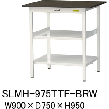 実験用軽量作業台/固定式_指紋レスメラミン天板_中間棚付き_全面棚付き_ワークテーブルLABシリーズ_実験用ラボテーブル 山金工業