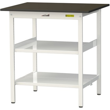 実験用軽量作業台/固定式_指紋レスメラミン天板_中間棚付き_全面棚付き_ワークテーブルLABシリーズ_実験用ラボテーブル 山金工業