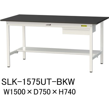 実験用軽量作業台/固定式_高耐薬品ケミテクト天板_引き出し付き_半面棚付き_ワークテーブルLABシリーズ_実験用ラボテーブル 山金工業