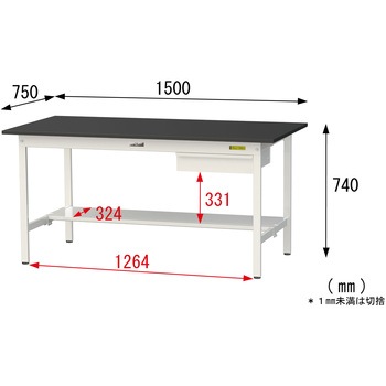 実験用軽量作業台/固定式_高耐薬品ケミテクト天板_引き出し付き_半面棚付き_ワークテーブルLABシリーズ_実験用ラボテーブル 山金工業
