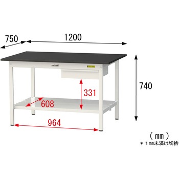 実験用軽量作業台/固定式_高耐薬品ケミテクト天板_引き出し付き_全面棚付き_ワークテーブルLABシリーズ_実験用ラボテーブル 山金工業