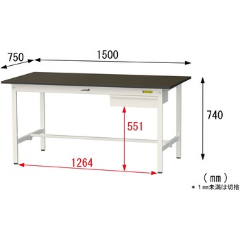 実験用軽量作業台/固定式_指紋レスメラミン天板_引き出し付き_ワークテーブルLABシリーズ_実験用ラボテーブル 山金工業