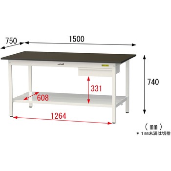 実験用軽量作業台/固定式_指紋レスメラミン天板_引き出し付き_全面棚付き_ワークテーブルLABシリーズ_実験用ラボテーブル 山金工業