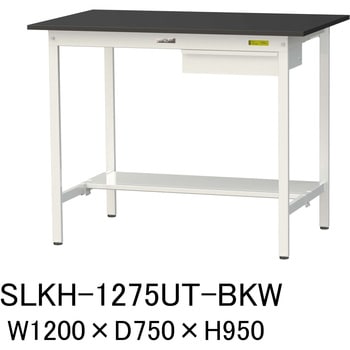 実験用軽量作業台/固定式_高耐薬品ケミテクト天板_引き出し付き_半面棚付き_ワークテーブルLABシリーズ_実験用ラボテーブル 山金工業