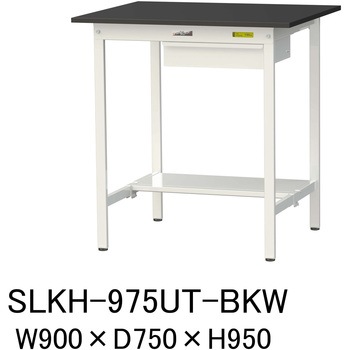 実験用軽量作業台/固定式_高耐薬品ケミテクト天板_引き出し付き_半面棚付き_ワークテーブルLABシリーズ_実験用ラボテーブル 山金工業