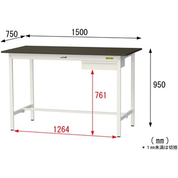 実験用軽量作業台/固定式_指紋レスメラミン天板_引き出し付き_ワークテーブルLABシリーズ_実験用ラボテーブル 山金工業