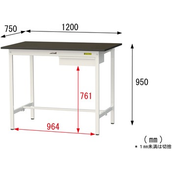 実験用軽量作業台/固定式_指紋レスメラミン天板_引き出し付き_ワークテーブルLABシリーズ_実験用ラボテーブル 山金工業