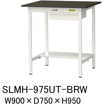 実験用軽量作業台/固定式_指紋レスメラミン天板_引き出し付き_半面棚付き_ワークテーブルLABシリーズ_実験用ラボテーブル 山金工業