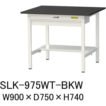 実験用軽量作業台/固定式_高耐薬品ケミテクト天板_ワイド引き出し付き_半面棚付き_ワークテーブルLABシリーズ_実験用ラボテーブル 山金工業