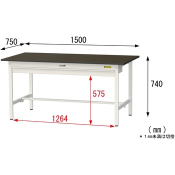 実験用軽量作業台/固定式_指紋レスメラミン天板_ワイド引き出し付き_ワークテーブルLABシリーズ_実験用ラボテーブル 山金工業