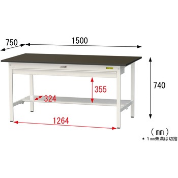 実験用軽量作業台/固定式_指紋レスメラミン天板_ワイド引き出し付き_半面棚付き_ワークテーブルLABシリーズ_実験用ラボテーブル 山金工業