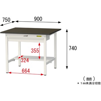 実験用軽量作業台/固定式_指紋レスメラミン天板_ワイド引き出し付き_半面棚付き_ワークテーブルLABシリーズ_実験用ラボテーブル 山金工業