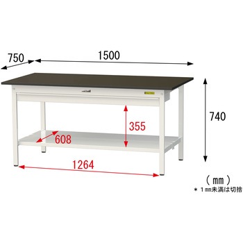 実験用軽量作業台/固定式_指紋レスメラミン天板_ワイド引き出し付き_全面棚付き_ワークテーブルLABシリーズ_実験用ラボテーブル 山金工業