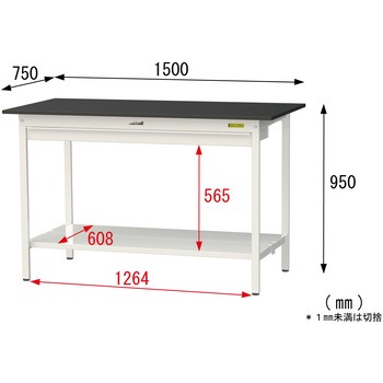 実験用軽量作業台/固定式_高耐薬品ケミテクト天板_ワイド引き出し付き_全面棚付き_ワークテーブルLABシリーズ_実験用ラボテーブル 山金工業