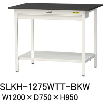実験用軽量作業台/固定式_高耐薬品ケミテクト天板_ワイド引き出し付き_全面棚付き_ワークテーブルLABシリーズ_実験用ラボテーブル 山金工業