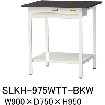 実験用軽量作業台/固定式_高耐薬品ケミテクト天板_ワイド引き出し付き_全面棚付き_ワークテーブルLABシリーズ_実験用ラボテーブル 山金工業