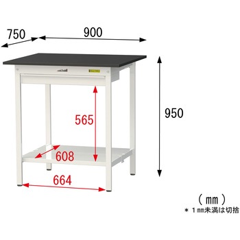 実験用軽量作業台/固定式_高耐薬品ケミテクト天板_ワイド引き出し付き_全面棚付き_ワークテーブルLABシリーズ_実験用ラボテーブル 山金工業