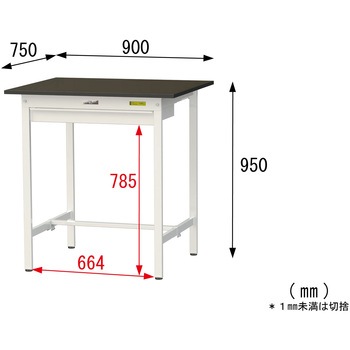 実験用軽量作業台/固定式_指紋レスメラミン天板_ワイド引き出し付き_ワークテーブルLABシリーズ_実験用ラボテーブル 山金工業