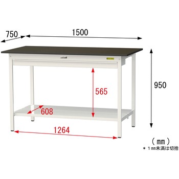 実験用軽量作業台/固定式_指紋レスメラミン天板_ワイド引き出し付き_全面棚付き_ワークテーブルLABシリーズ_実験用ラボテーブル 山金工業