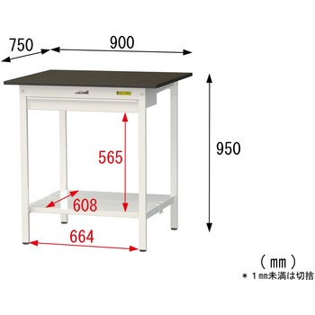 実験用軽量作業台/固定式_指紋レスメラミン天板_ワイド引き出し付き_全面棚付き_ワークテーブルLABシリーズ_実験用ラボテーブル 山金工業