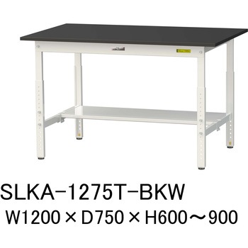 実験用軽量作業台/高さ調整_高耐薬品ケミテクト天板_半面棚付き_ワークテーブルLABシリーズ_実験用ラボテーブル 山金工業