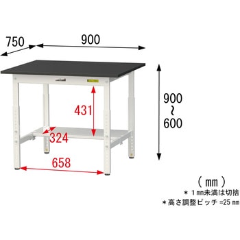 実験用軽量作業台/高さ調整_高耐薬品ケミテクト天板_半面棚付き_ワークテーブルLABシリーズ_実験用ラボテーブル 山金工業
