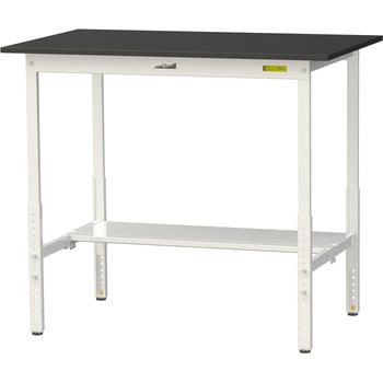 実験用軽量作業台/高さ調整_高耐薬品ケミテクト天板_半面棚付き_ワークテーブルLABシリーズ_実験用ラボテーブル 山金工業