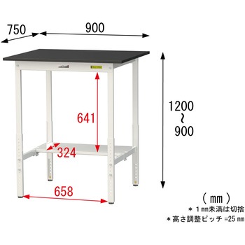 実験用軽量作業台/高さ調整_高耐薬品ケミテクト天板_半面棚付き_ワークテーブルLABシリーズ_実験用ラボテーブル 山金工業