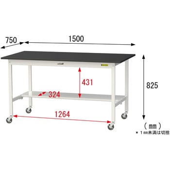 実験用軽量作業台/キャスター付き_高耐薬品ケミテクト天板_半面棚付き_ワークテーブルLABシリーズ_実験用ラボテーブル 山金工業