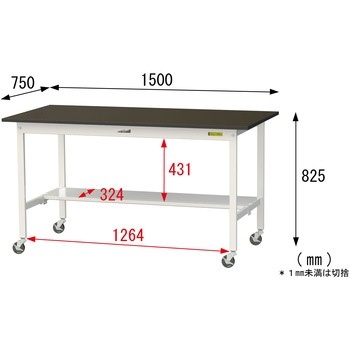 実験用軽量作業台/キャスター付き_指紋レスメラミン天板_半面棚付き_ワークテーブルLABシリーズ_実験用ラボテーブル 山金工業
