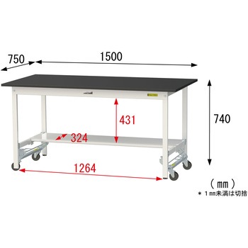実験用軽量作業台/ワンタッチキャスター付き_高耐薬品ケミテクト天板_半面棚付き_ワークテーブルLABシリーズ_実験用ラボテーブル 山金工業