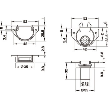 ローラーシャッターリムロック ネジ止め用取付 引出し用(左回し) B/S D24.5mm ハーフェレ