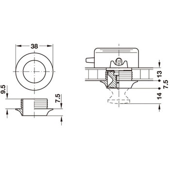 ロゼット プッシュロック用 板厚 13mm 用 ハーフェレ