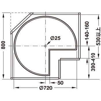 3/4回転トレー コーナーキャビネットサイズ 800×800mm 用 - ハーフェレ