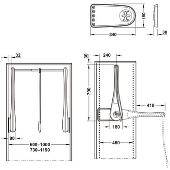 ワードローブリフト Only 耐荷重 12kg グレー ハーフェレ