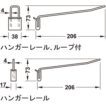 ワードローブフックパーツ ハンガーレール ループ付 ハーフェレ